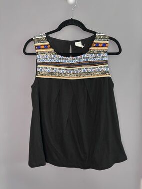 Akemi + Kin Black Blue Orange Embroidered Sleeveless Top Small